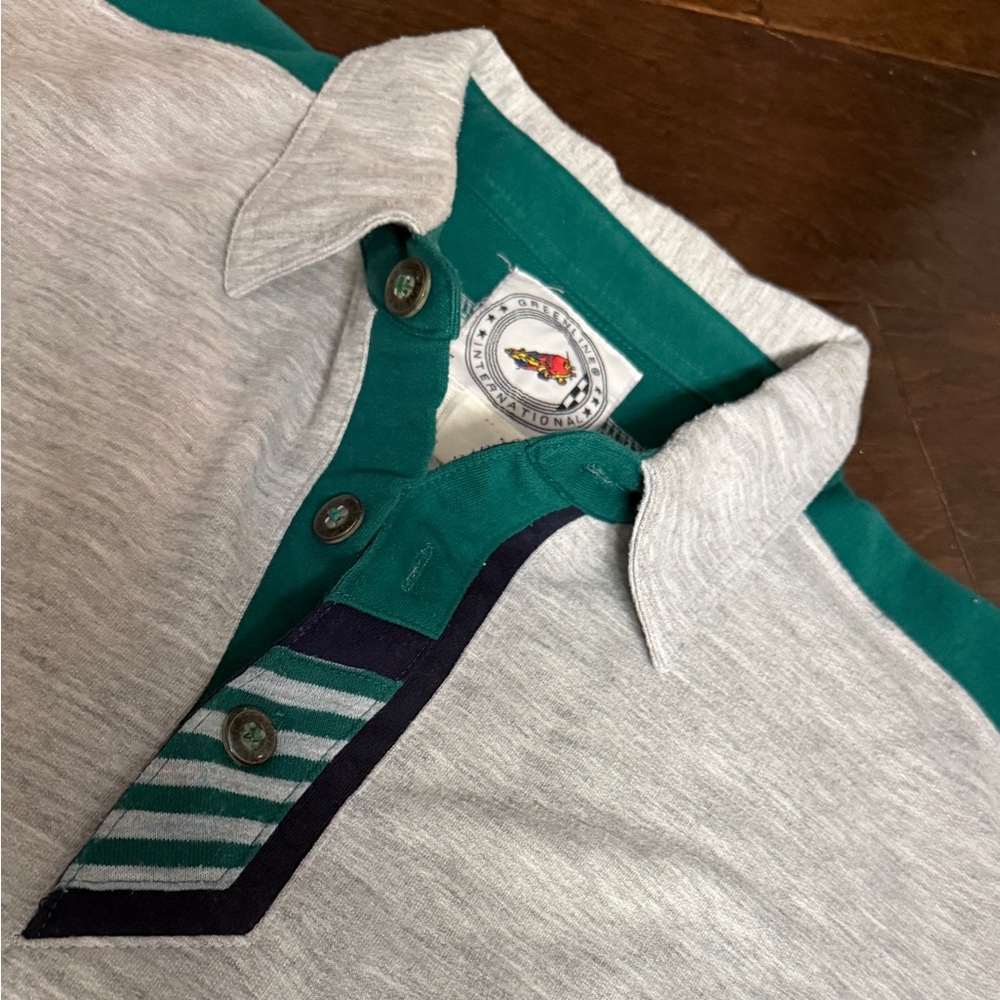 80s 90s Greenline International Men’s Striped Polo Rugby Shirt Gray Green Size M